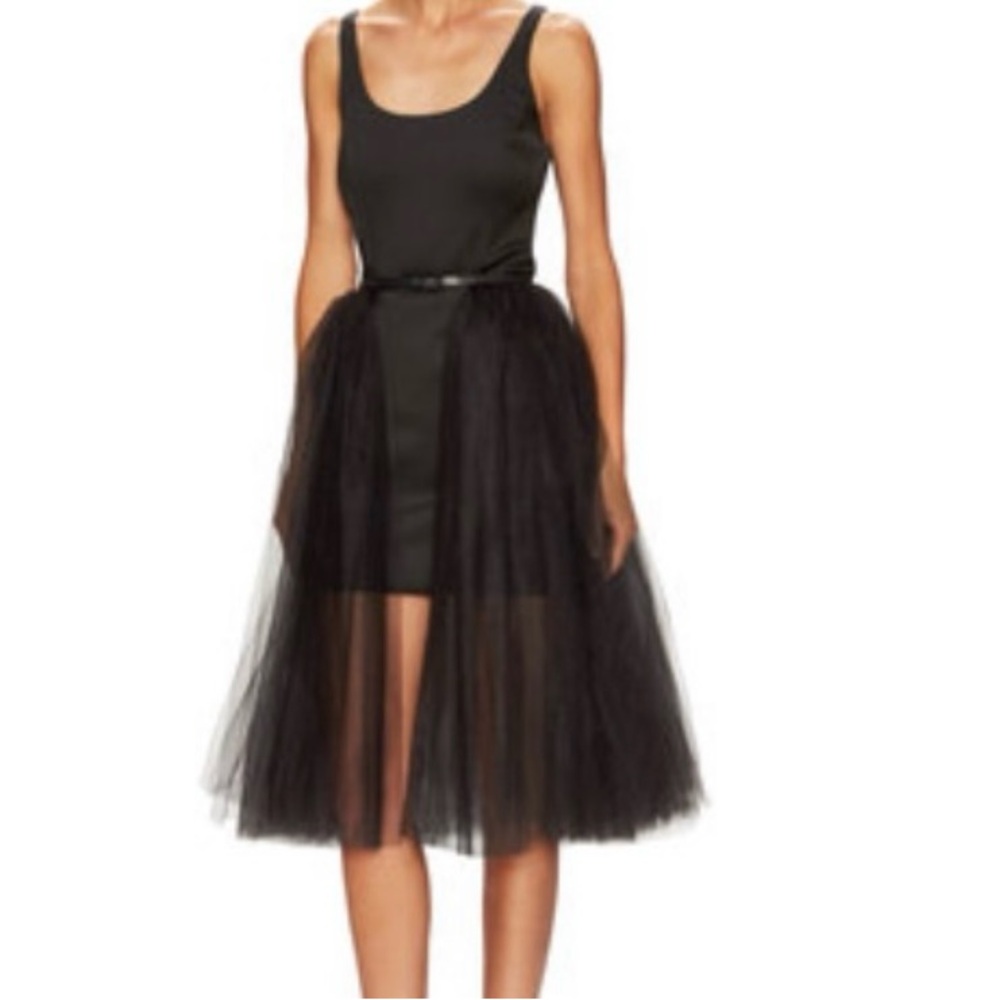 Halston Black Sheath Dress with Tulle Overlay Skirt Sz L